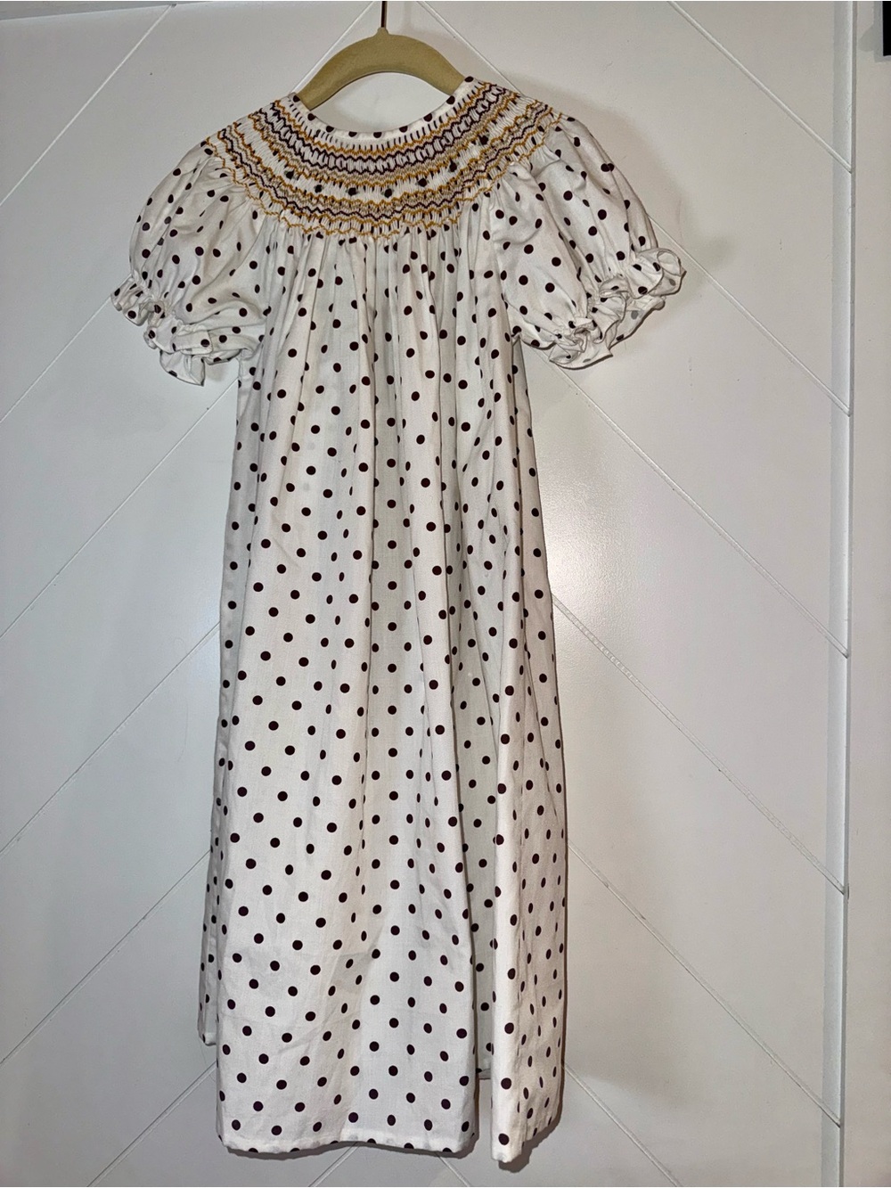 Rosalina Collections Polka Dot White Brown Thanksgiving Smock Dress Size: 3T